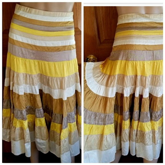 100% Silk boho high waist pleated peasant skirt - Picture 2 of 8
